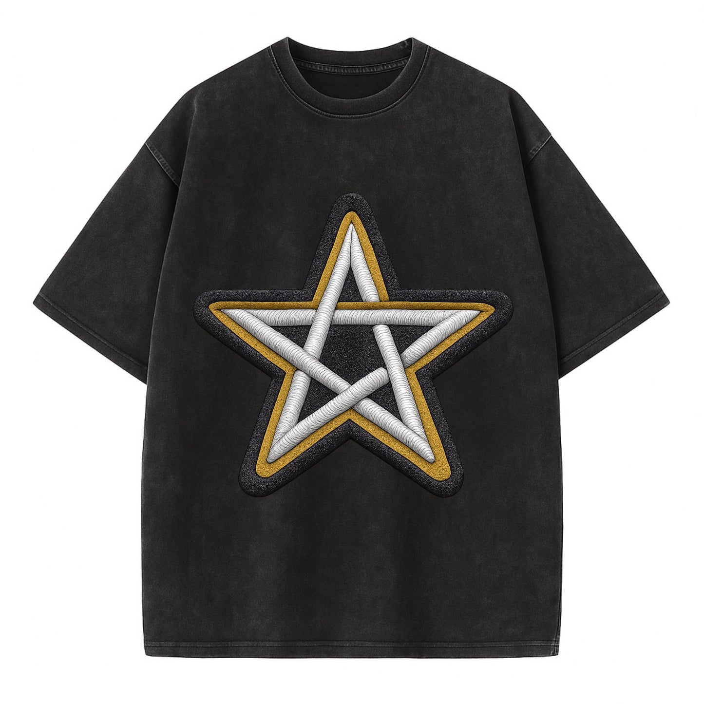 PENTAGRAM STAR - five point star in silver , protection - Vintage T-shirt - Black