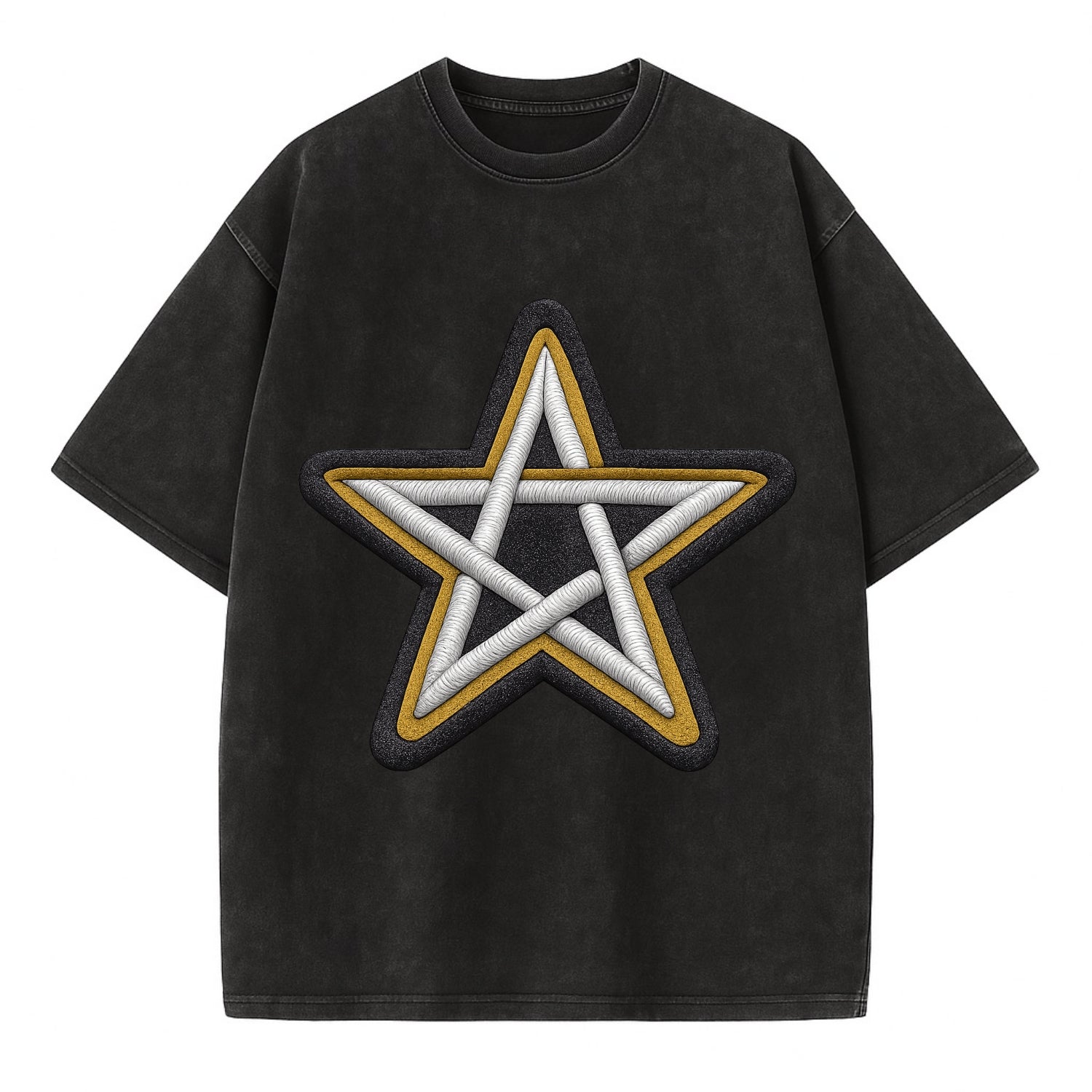 PENTAGRAM STAR - five point star in silver , protection - Vintage T-shirt - Black