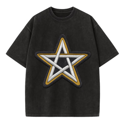 PENTAGRAM STAR - five point star in silver , protection - Vintage T-shirt - Black