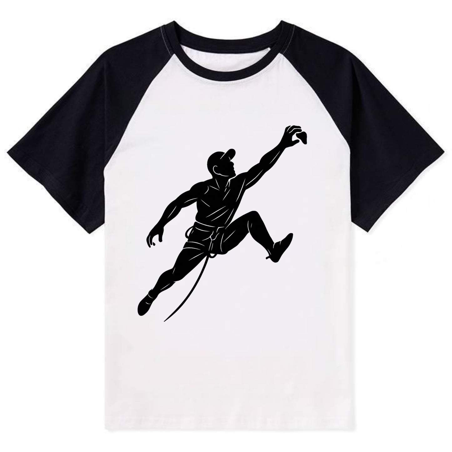 Rock wall climber reaching hold - Contrast Raglan T-shirt - Black