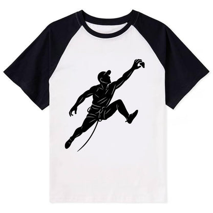 Rock wall climber reaching hold - Contrast Raglan T-shirt - Black