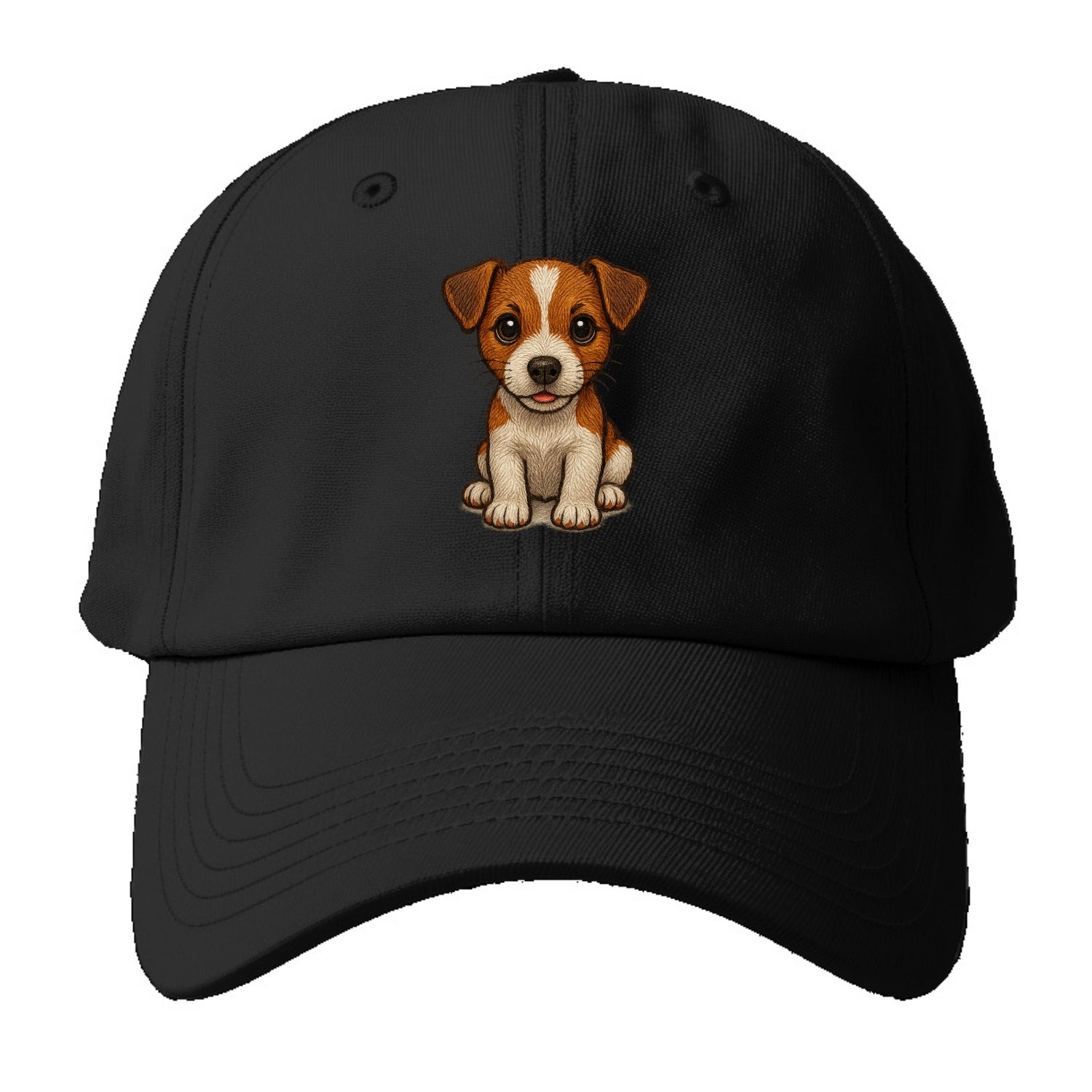 Baby Jack Russell Terrier Puppy - white with markings, alert ears, - Baseball Cap For Big Heads - Black