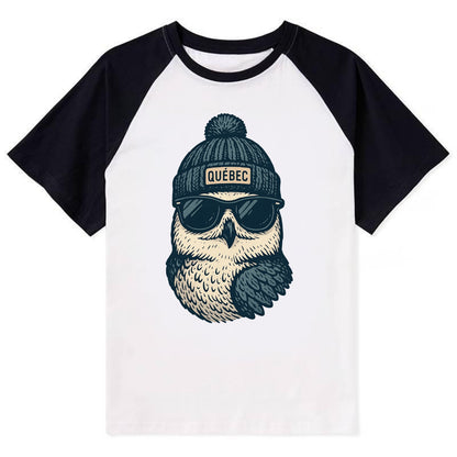 Quebec City Snowy Owl wearing Quebec bea - Contrast Raglan T-shirt - Black