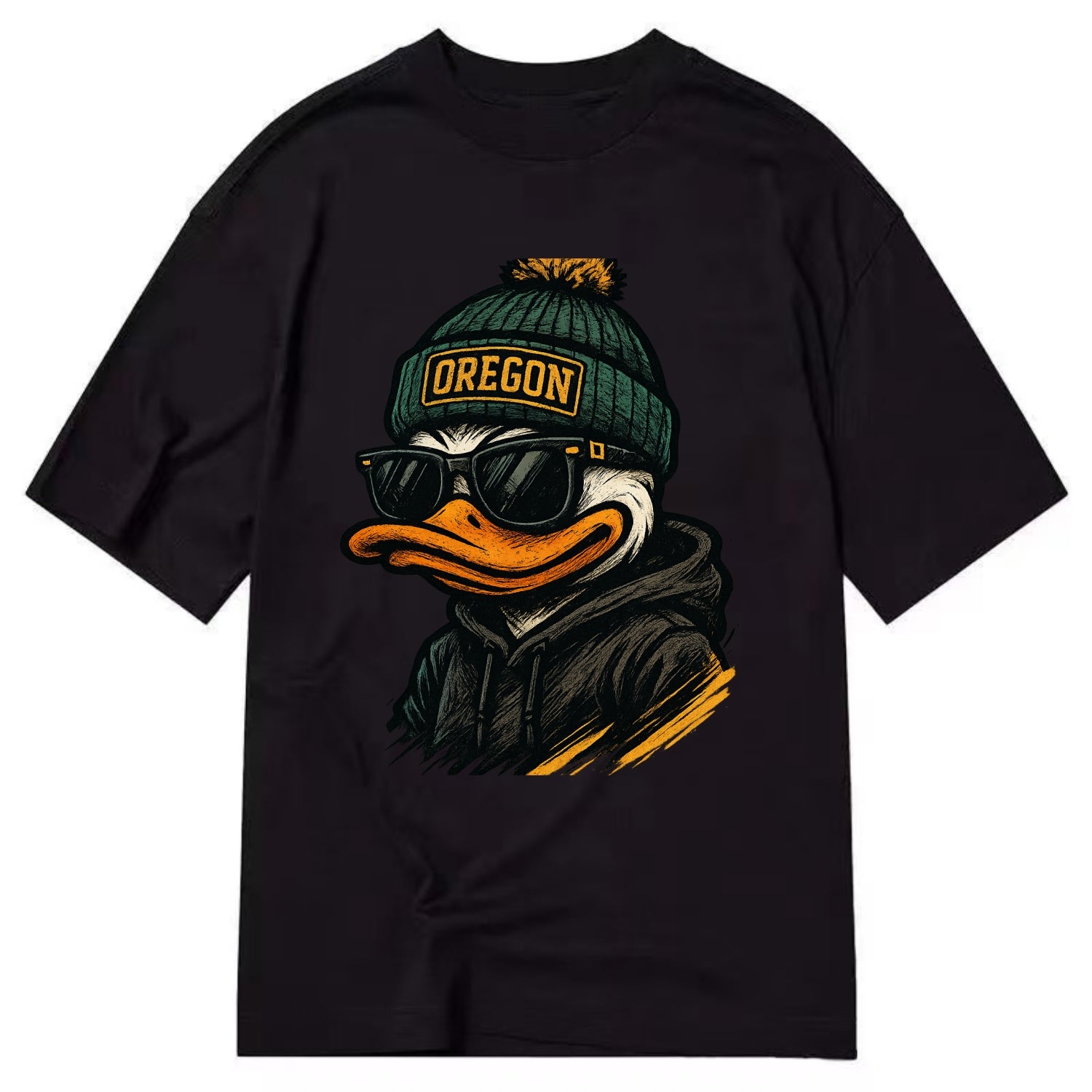 Eugene Duck wearing Oregon beanie with O patch - Classic T-shirt - Black
