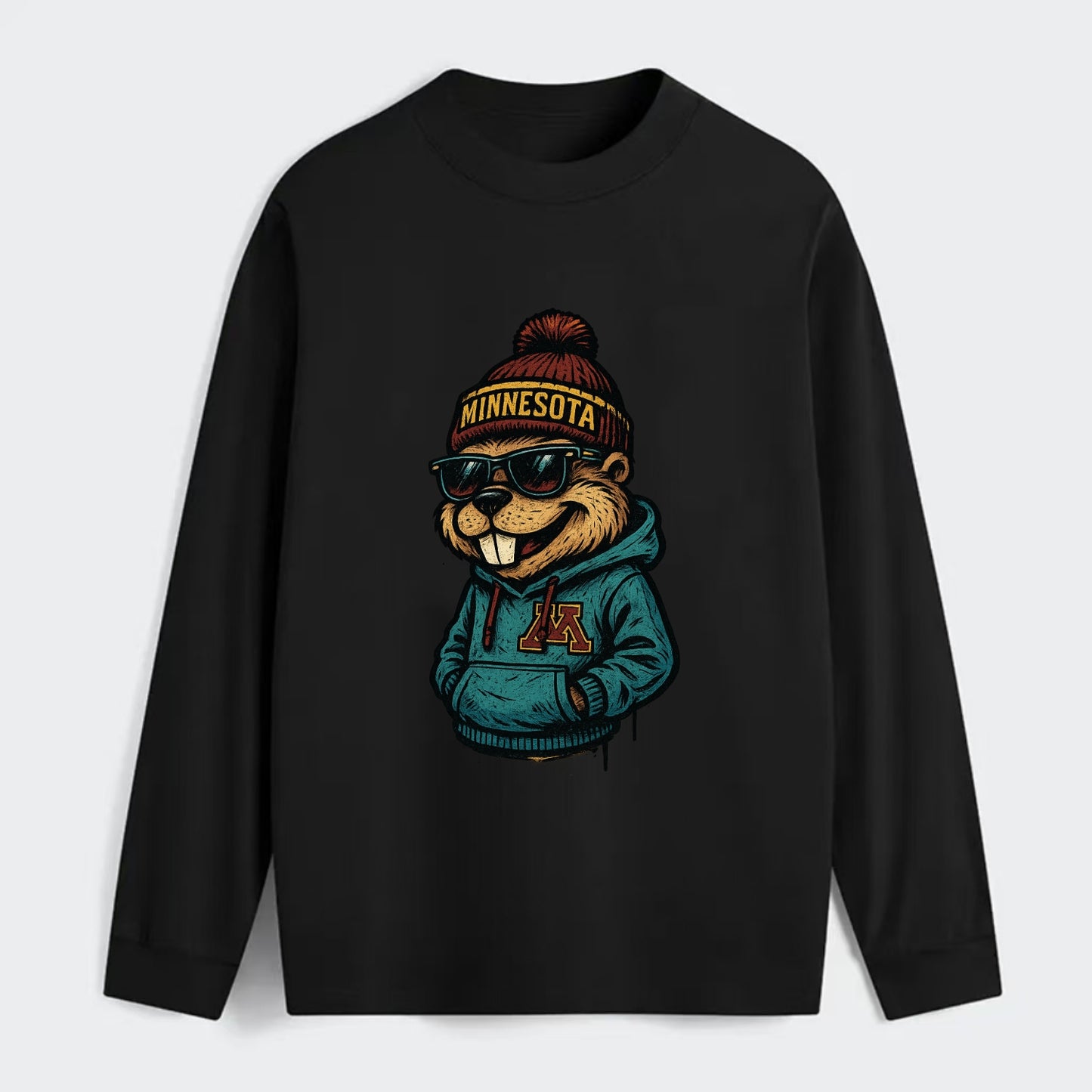 Minneapolis Gopher wearing Minnesota beanie with M patch - Classic Long Sleeve Shirt - Black