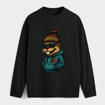 Minneapolis Gopher wearing Minnesota beanie with M patch - Classic Long Sleeve Shirt - Black
