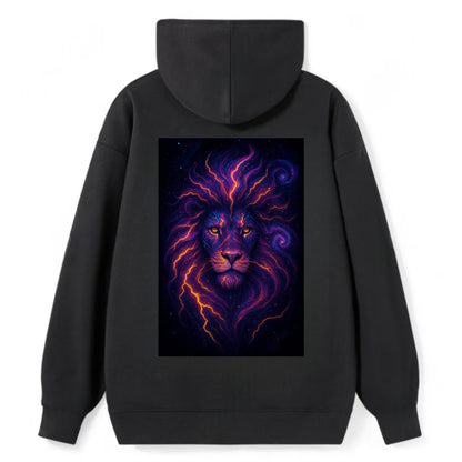 Regal lion with mane made of electric currents, neon yellow and hot pink - Classic Pullover Hoodie - Black