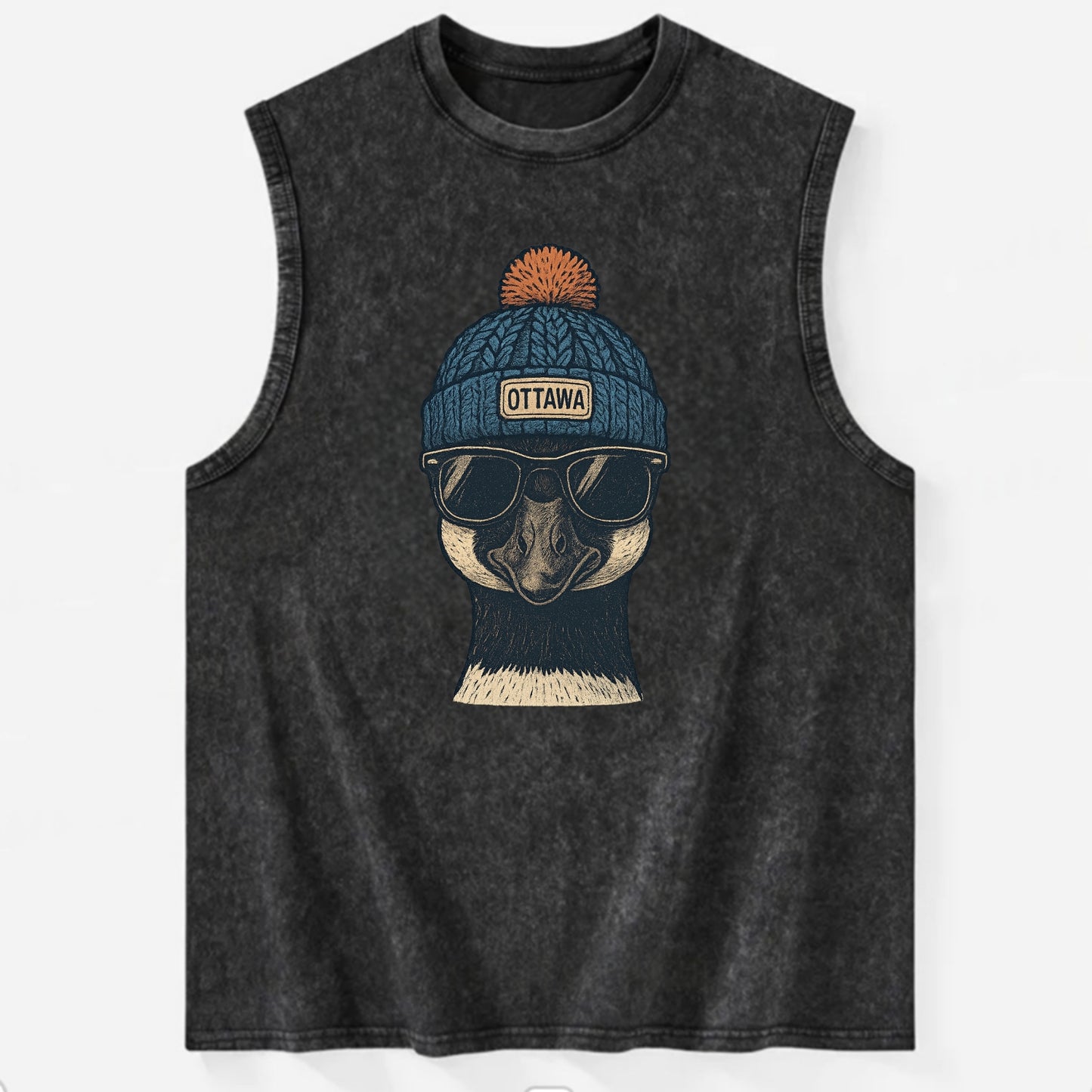 Ottawa Canadian Goose wearing Ottawa bea - Vintage Washed Tank - Black