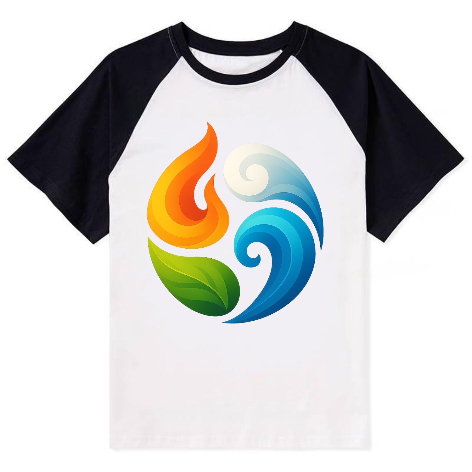 Four Elements Dance - Fire orange, water - Contrast Raglan T-shirt - Black