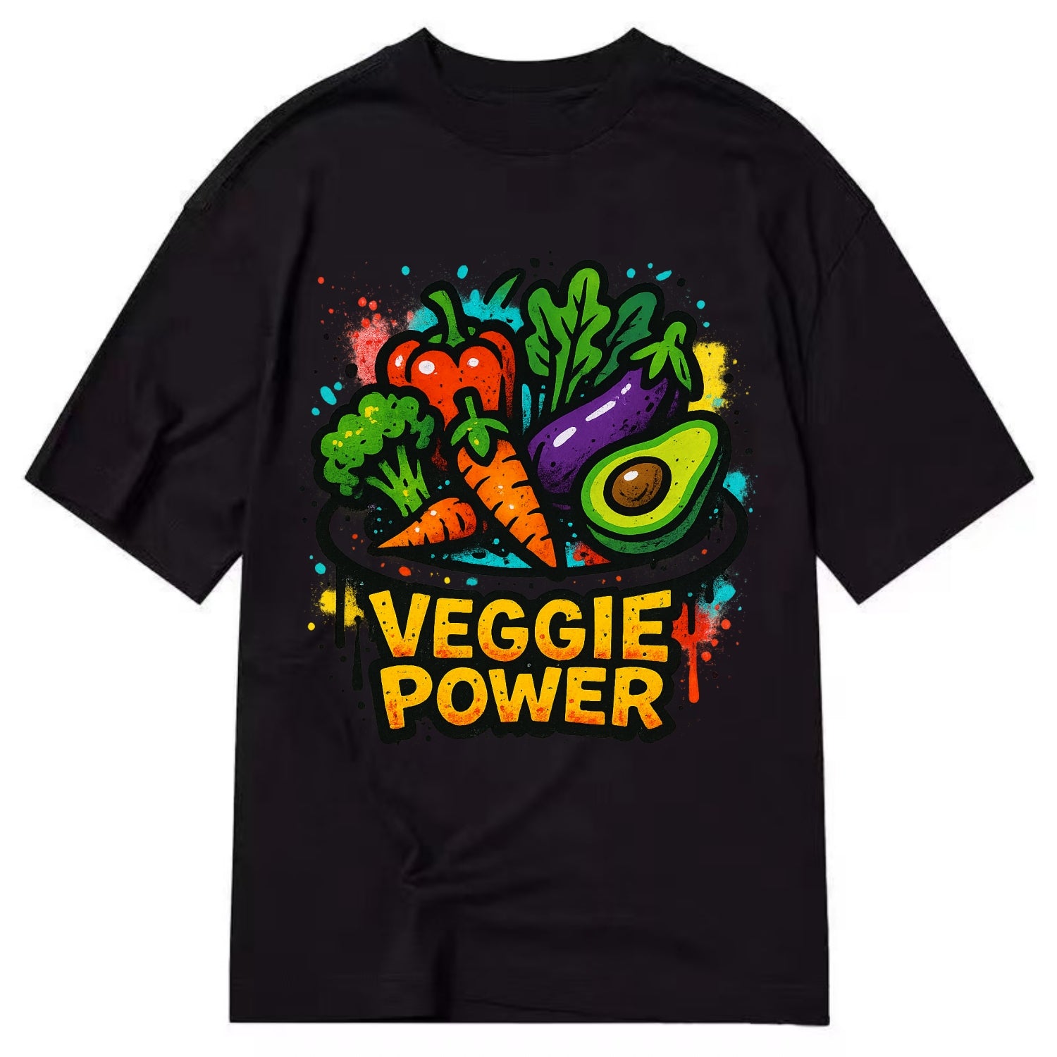 Colorful vegetables and plants on plate - plant-based lifestyle, veggie power - Classic T-shirt - Black