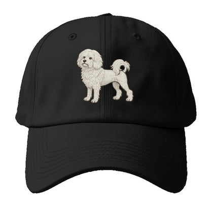 Löwchen - Little Lion Dog white embroidered pose - Baseball Cap - Black