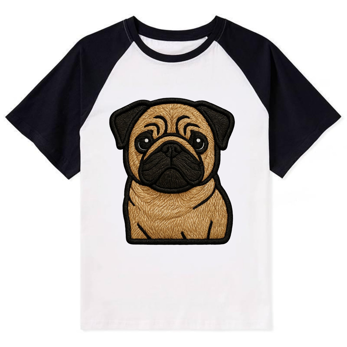 Pug - Contemporary wrinkled design with - Contrast Raglan T-shirt - Black