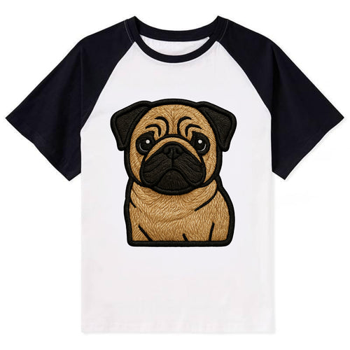 Pug - Contemporary wrinkled design with - Contrast Raglan T-shirt