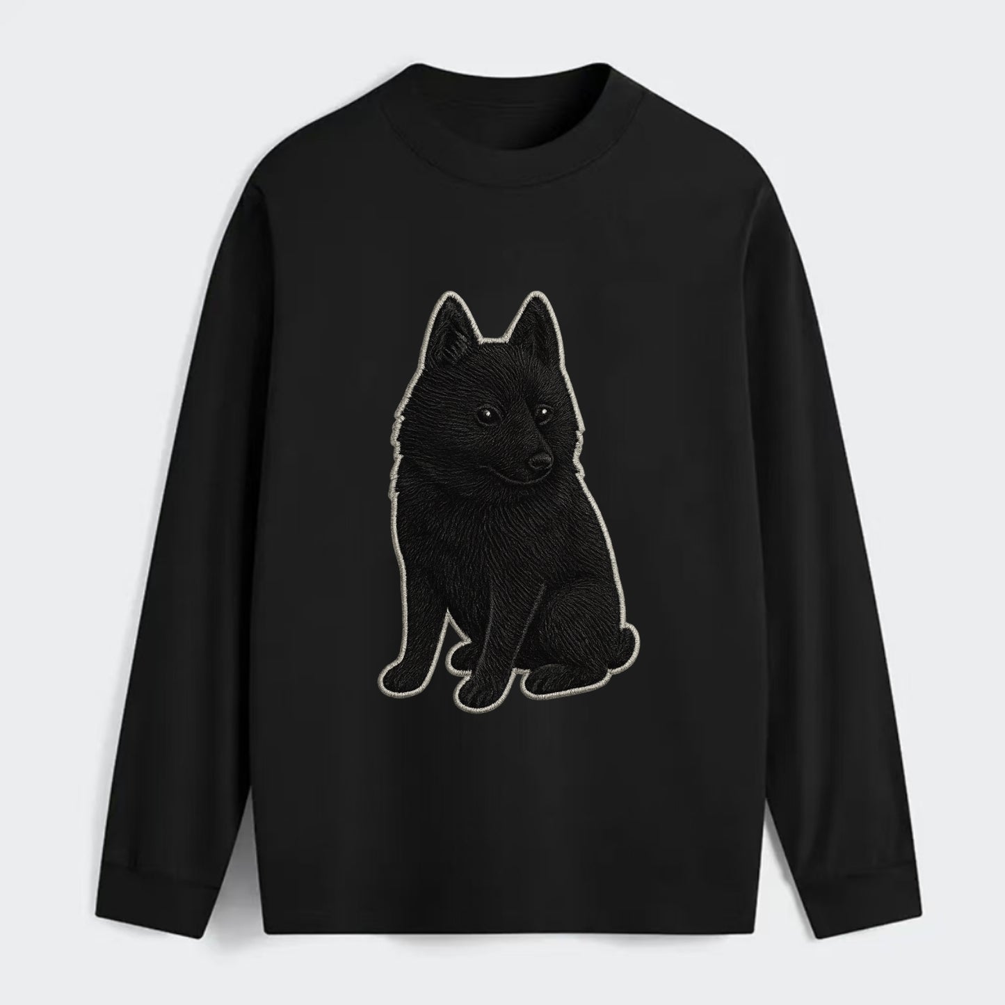 Schipperke - Solid black small embroidered sitting pose - Classic Long Sleeve Shirt - Black