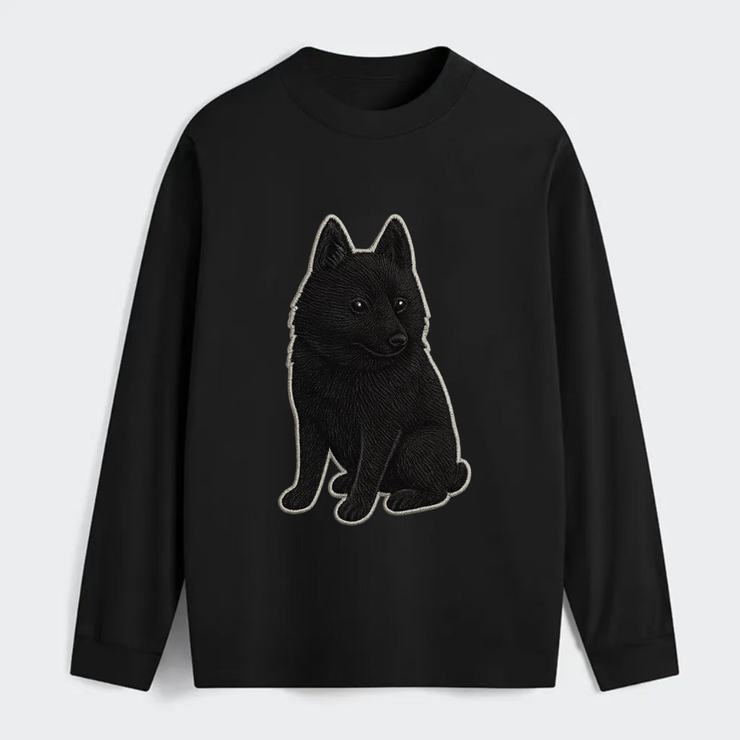 Schipperke - Solid black small embroidered sitting pose - Classic Long Sleeve Shirt - Black