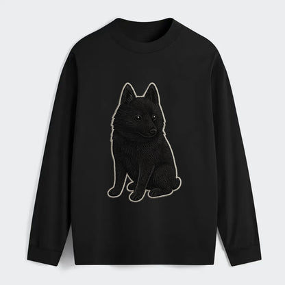 Schipperke - Solid black small embroidered sitting pose - Classic Long Sleeve Shirt - Black