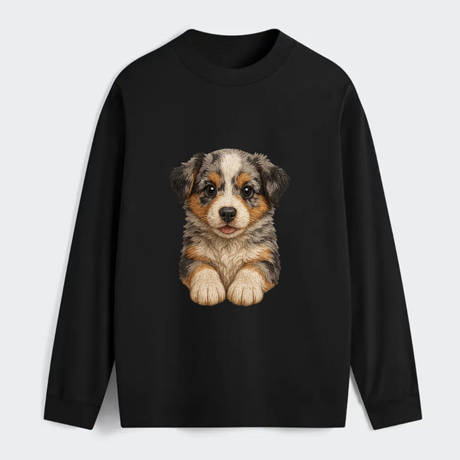 Baby Australian Shepherd Puppy - merle coat, bright eyes, fluffy, - Classic Long Sleeve Shirt - Black