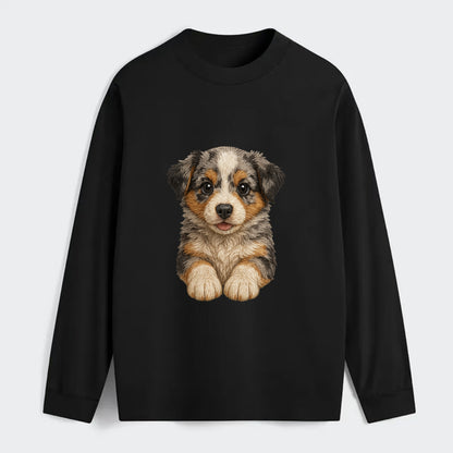 Baby Australian Shepherd Puppy - merle coat, bright eyes, fluffy, - Classic Long Sleeve Shirt - Black