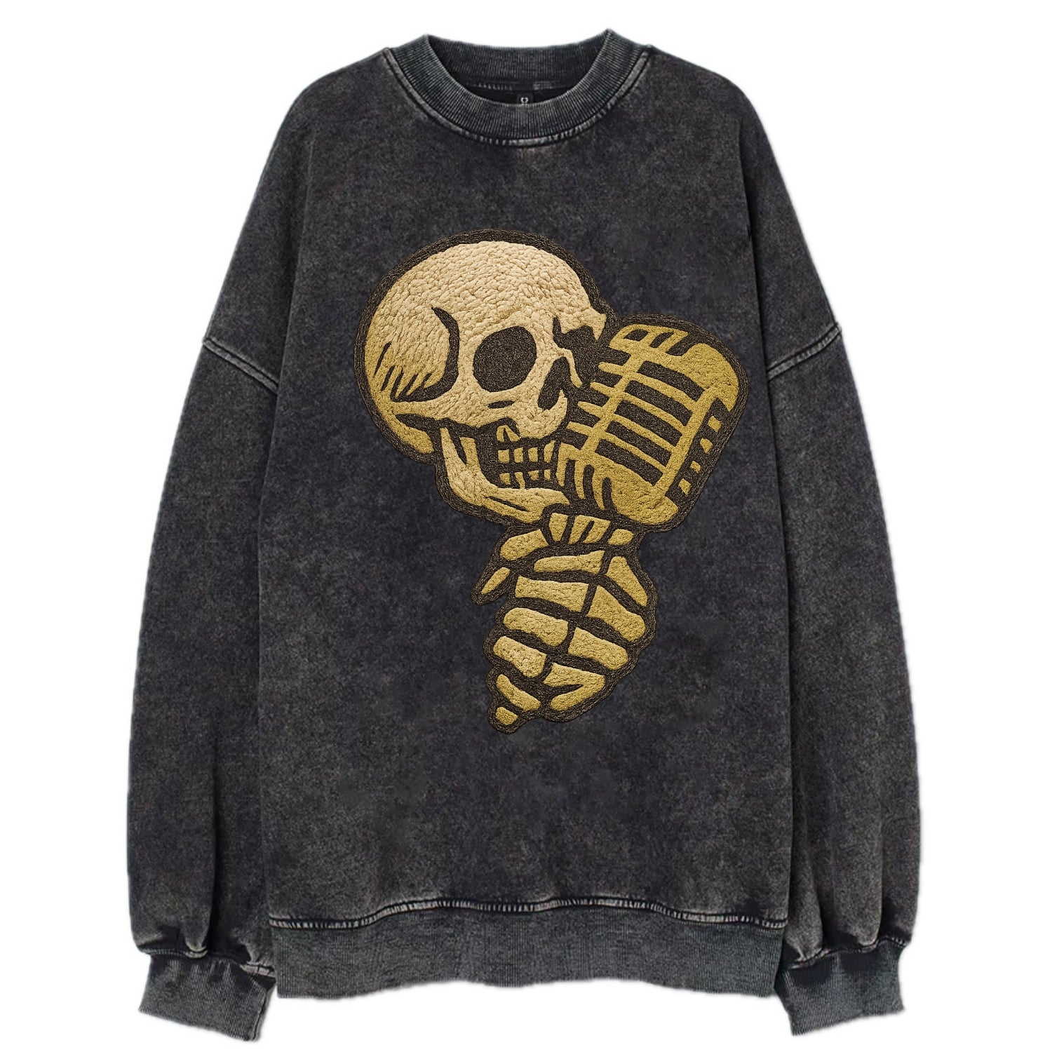 Skull Microphone  - Vintage Sweatshirt - Black