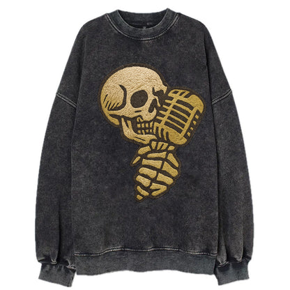 Skull Microphone  - Vintage Sweatshirt - Black