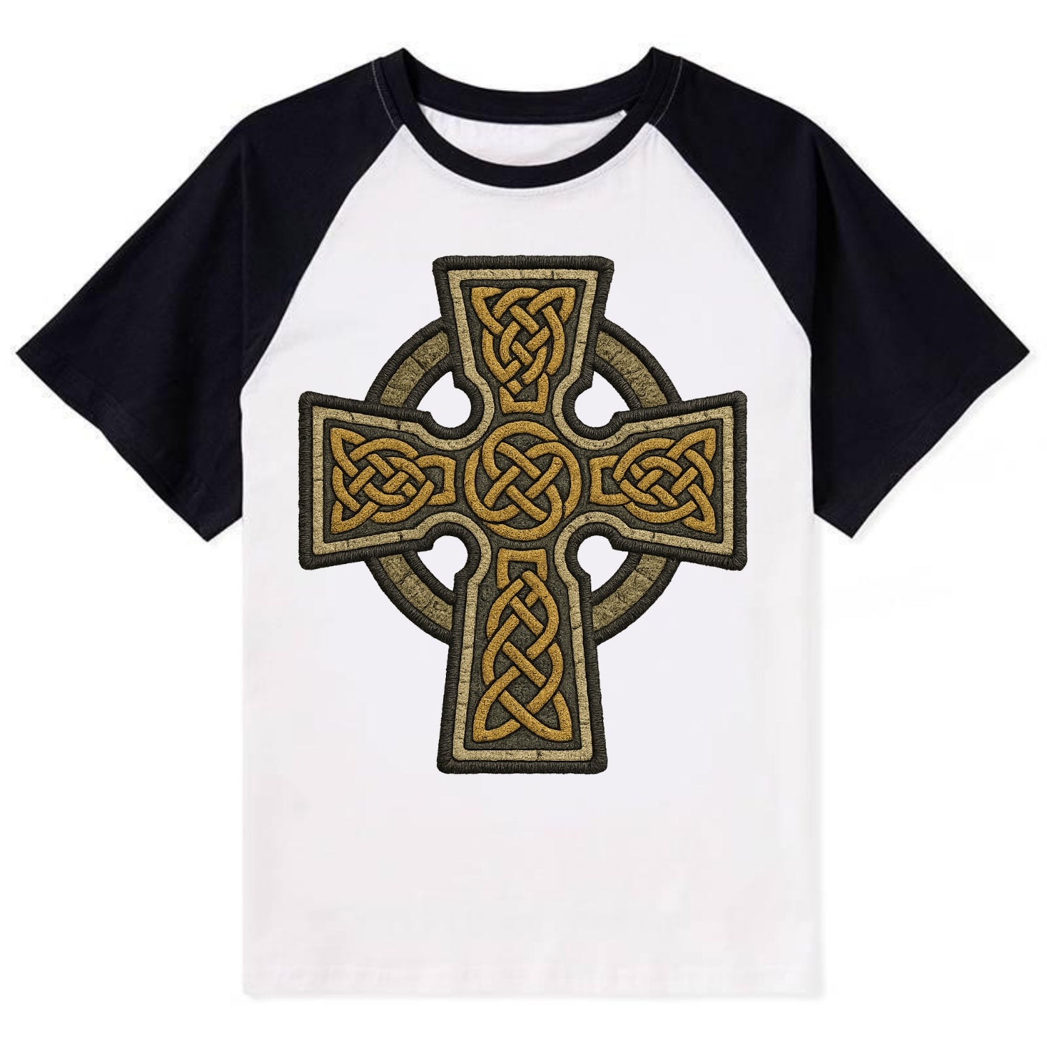 Celtic Cross  - Contrast Raglan T-shirt - Black