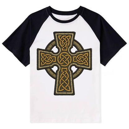 Celtic Cross  - Contrast Raglan T-shirt - Black