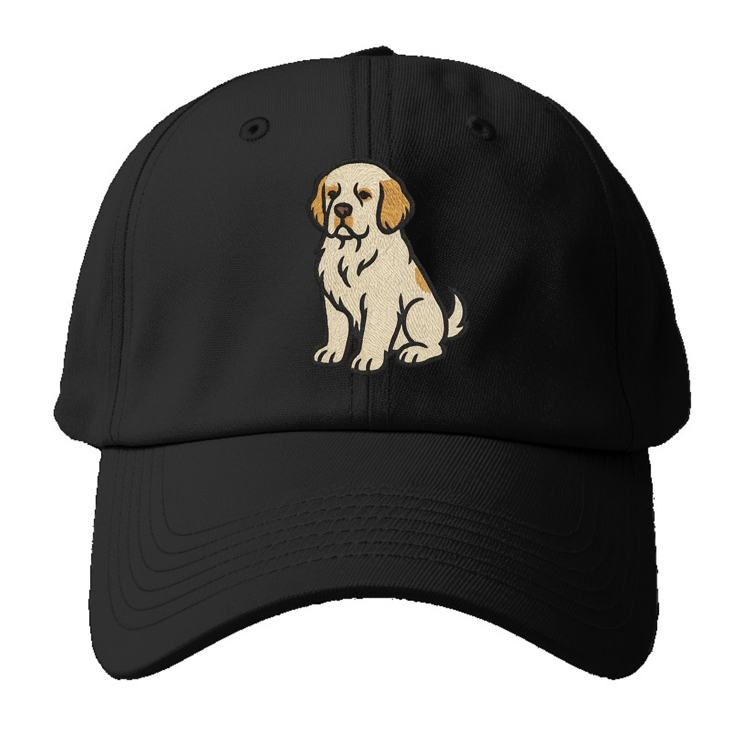 Clumber Spaniel - White with lemon markings embroidered pose - Baseball Cap - Black