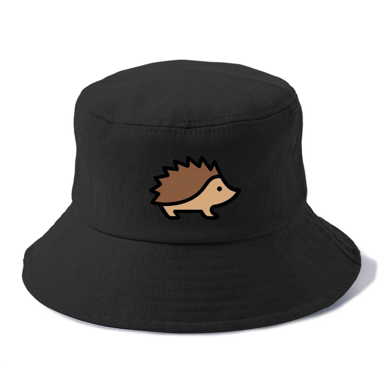 Hedgehog - Brown spiky back flat side profile - Bucket Hat - Black