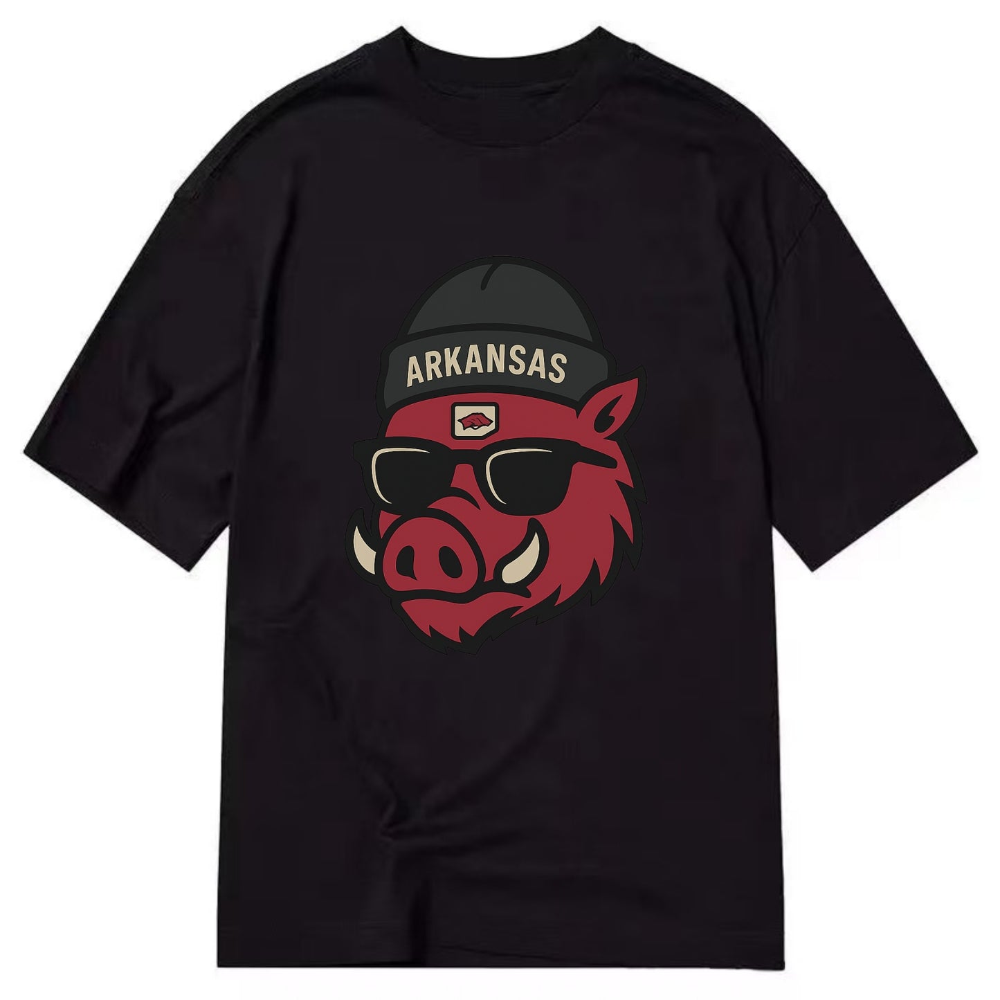Fayetteville Razorback wearing Arkansas beanie with hog patch - Classic T-shirt - Black