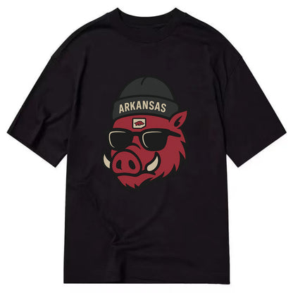 Fayetteville Razorback wearing Arkansas beanie with hog patch - Classic T-shirt - Black