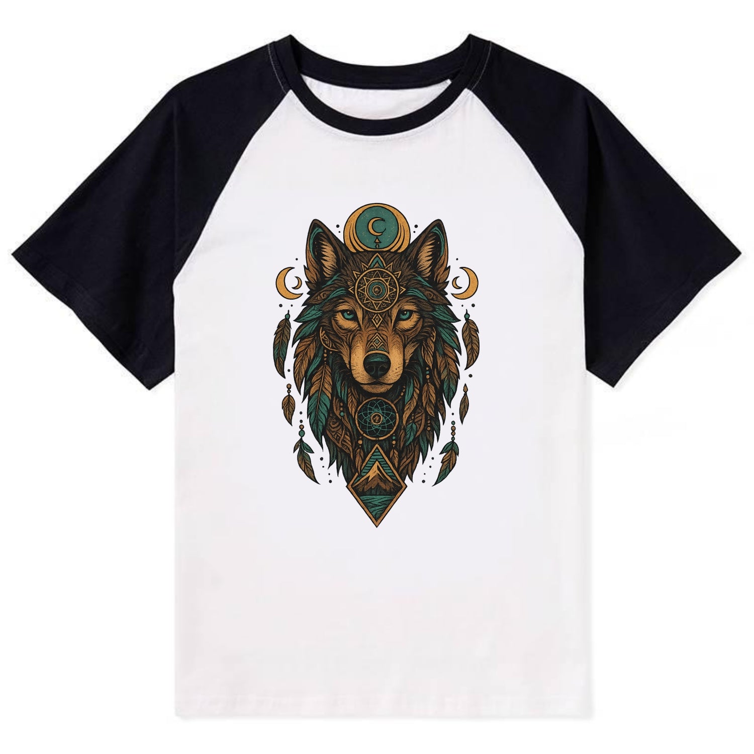 Retro 80s Wolf  - Contrast Raglan T-shirt - Black