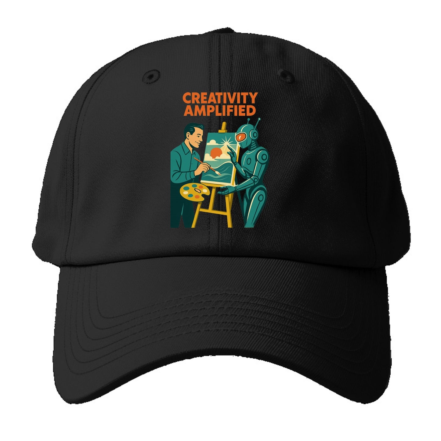 Artist and AI creating beautiful masterpiece together - "Creativity Amplified" - - Baseball Cap - Black