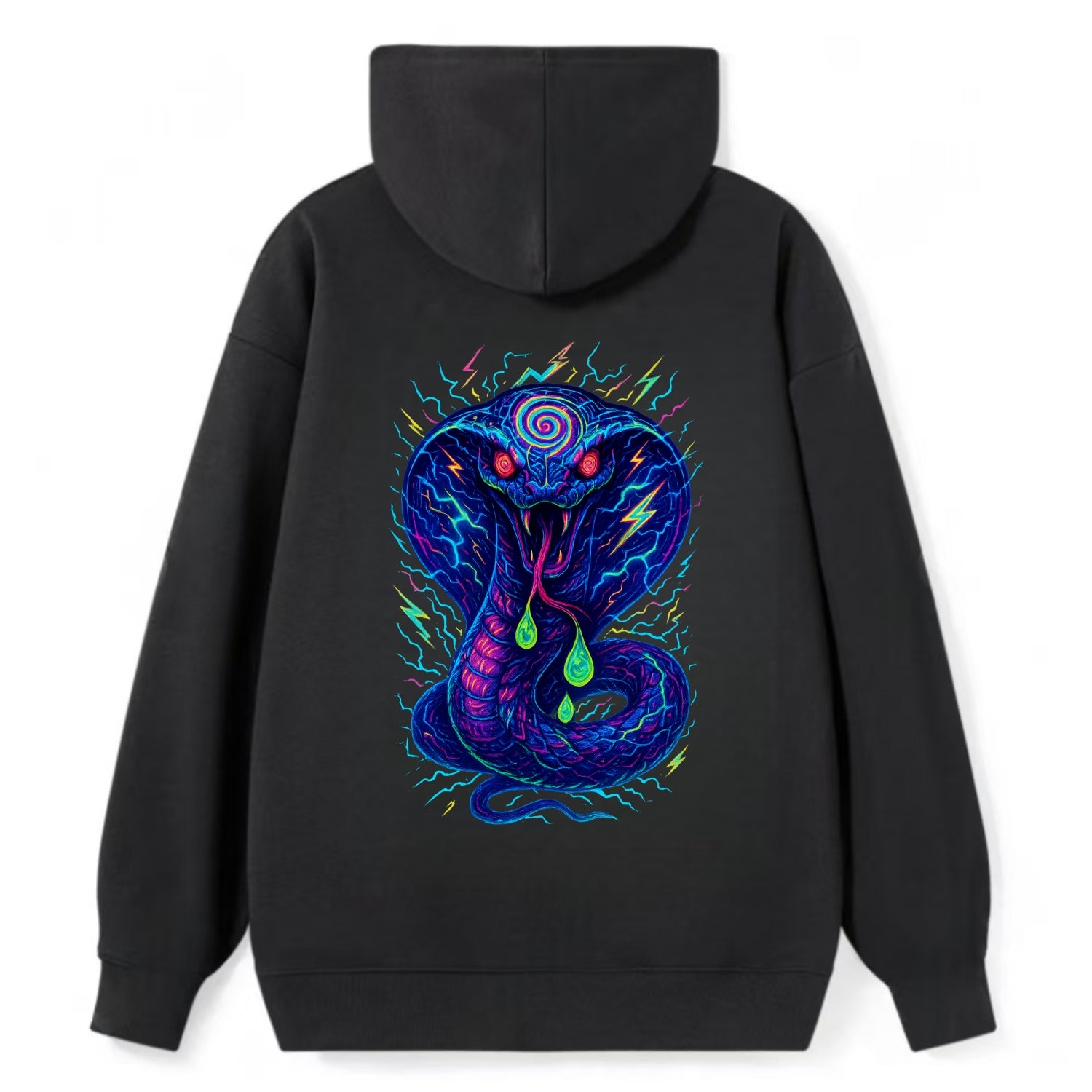 Mesmerizing cobra with hypnotic spiral patterns in the hood, scales that - Classic Pullover Hoodie - Black