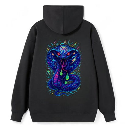 Mesmerizing cobra with hypnotic spiral patterns in the hood, scales that - Classic Pullover Hoodie - Black