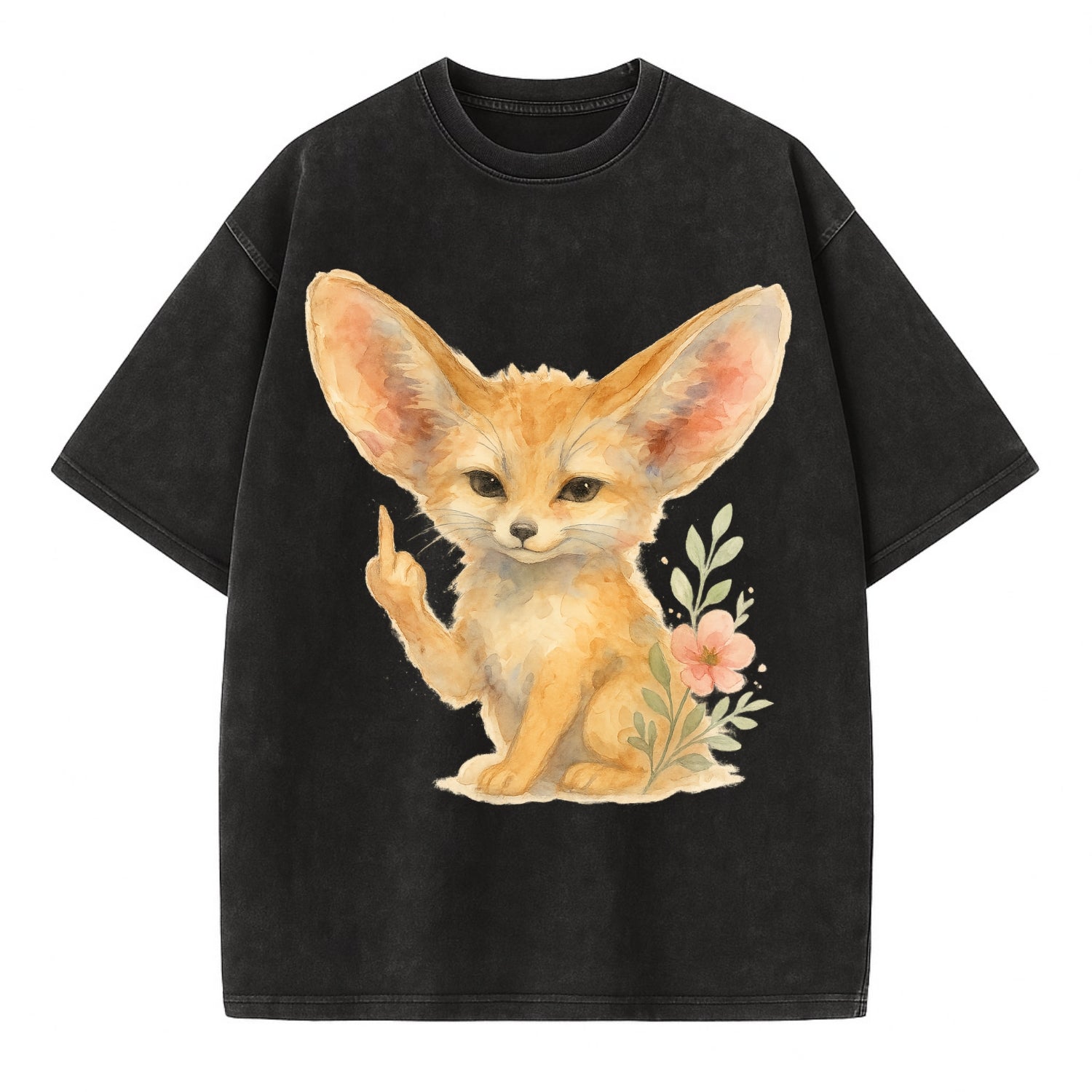 tiny fennec fox with oversized ears, one small paw raised in sass - Vintage T-shirt - Black