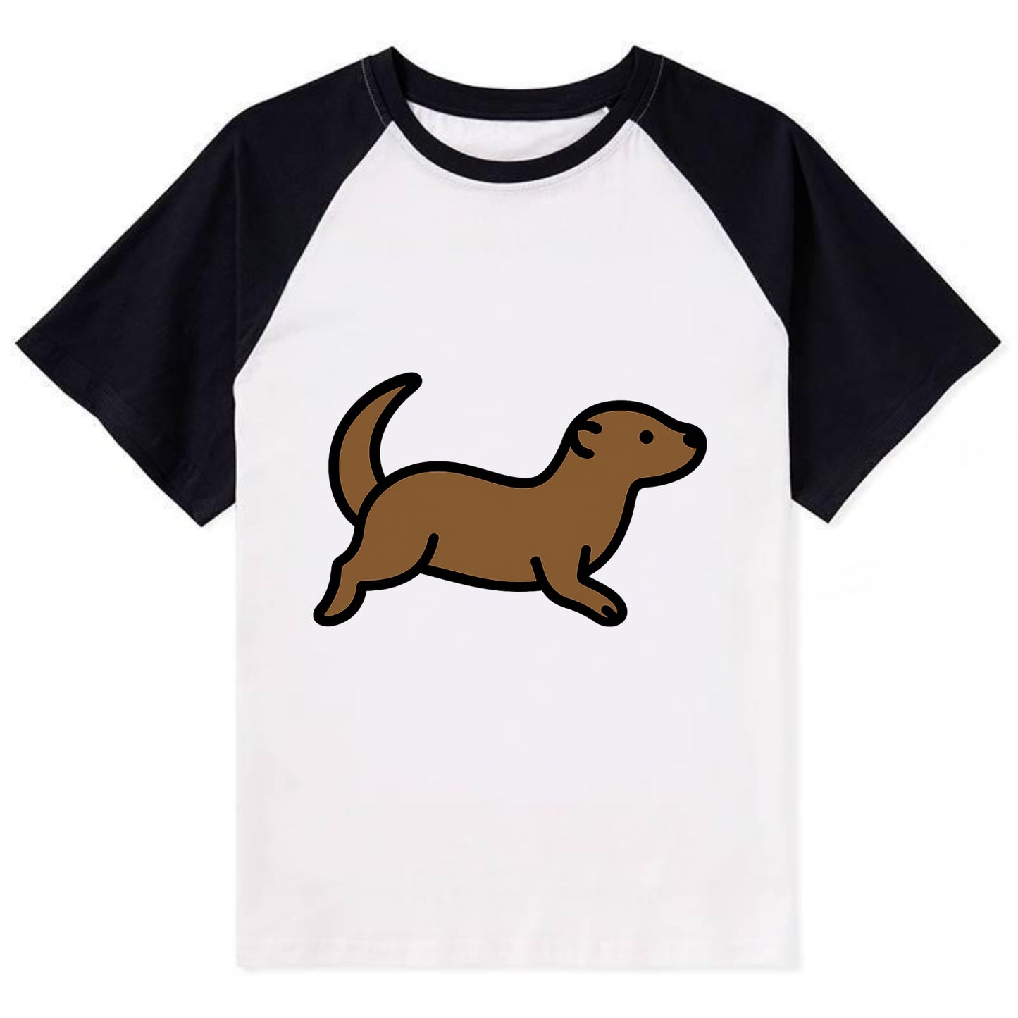 Otter - Brown sleek swimming pose flat side profile - Contrast Raglan T-shirt - Black