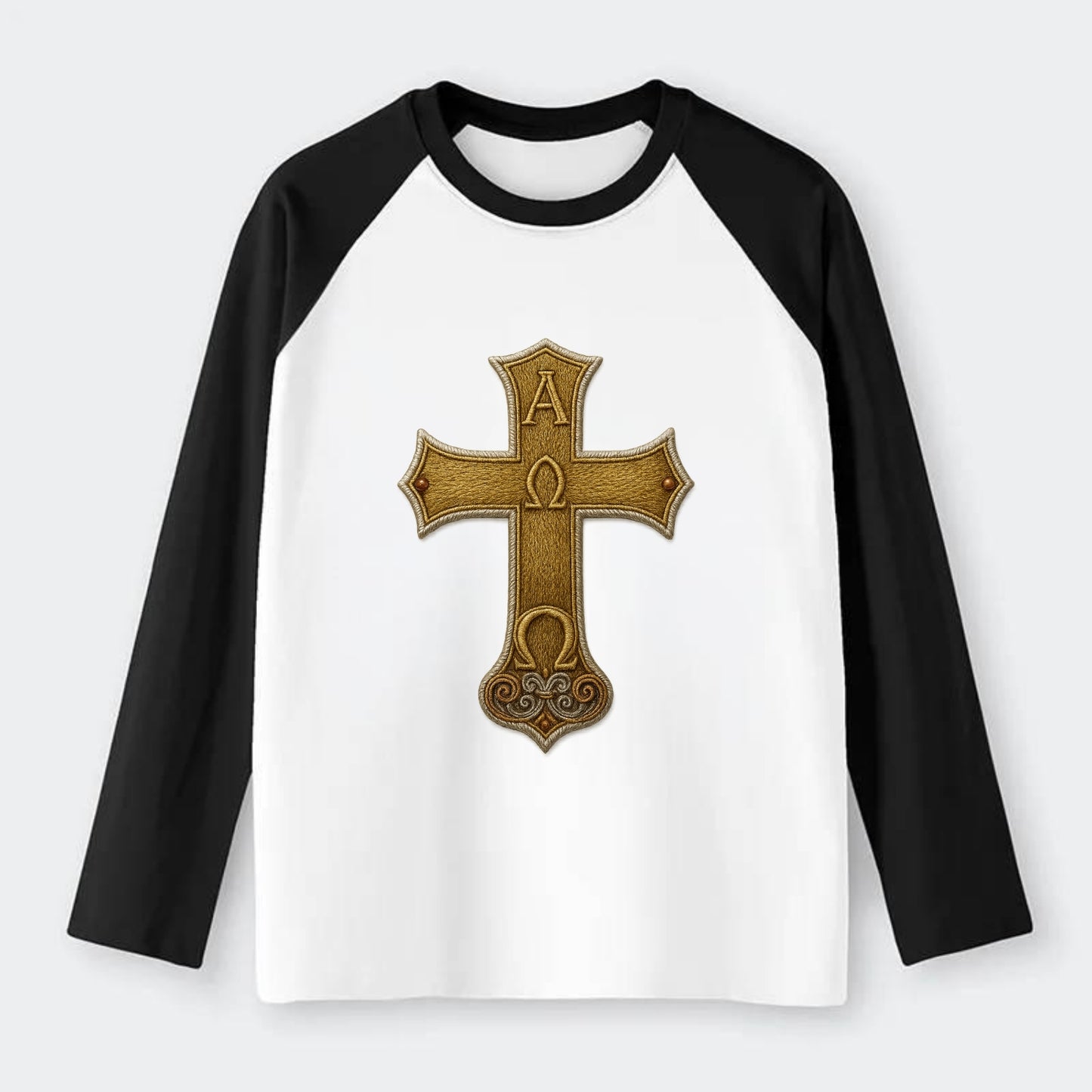 Alpha Omega Cross  - Raglan Long Sleeve T-Shirt - Black