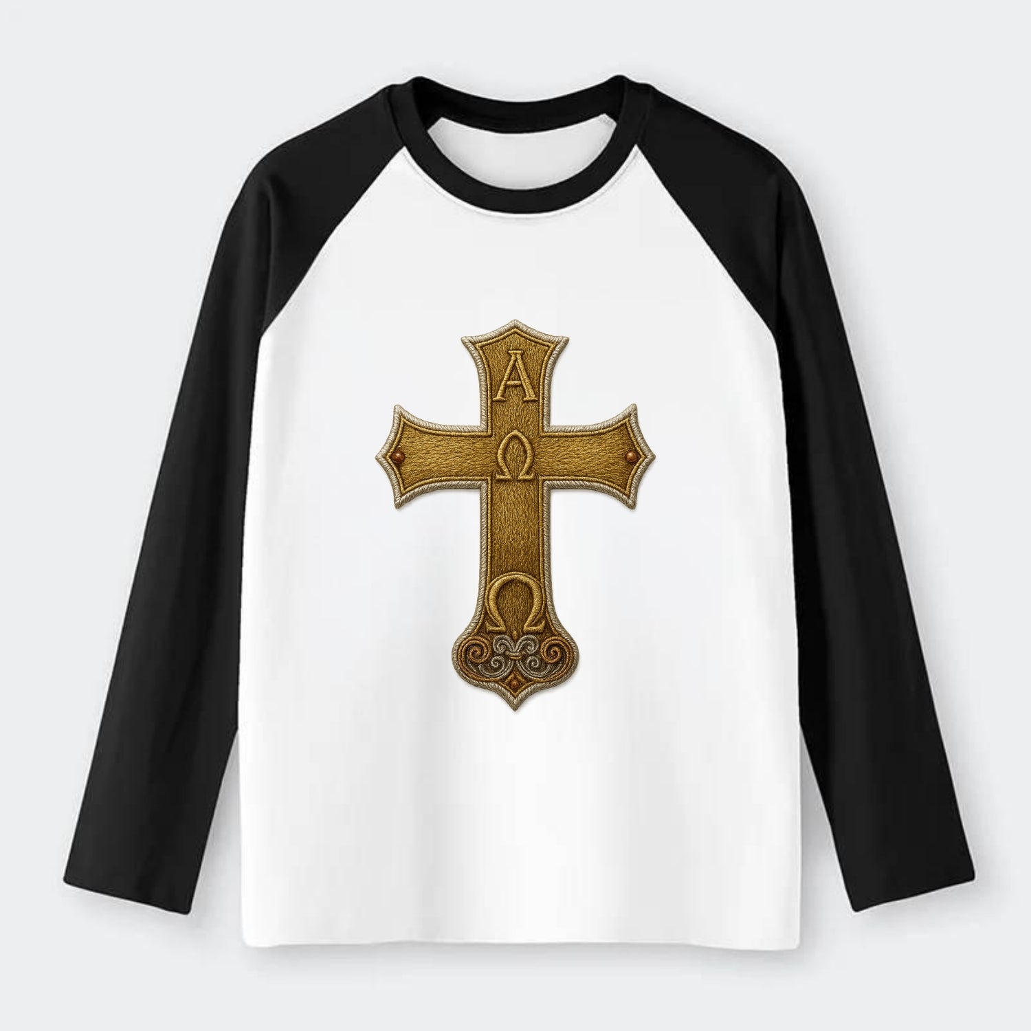 Alpha Omega Cross  - Raglan Long Sleeve T-Shirt - Black