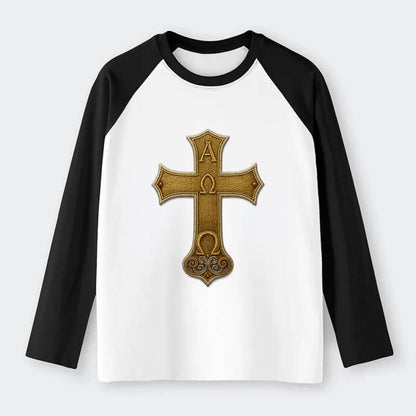 Alpha Omega Cross  - Raglan Long Sleeve T-Shirt - Black