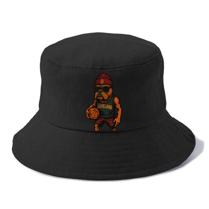 Cleveland Bulldog wearing Cavaliers wine and gold beanie with sword patch and wayfarer - Bucket Hat - Black