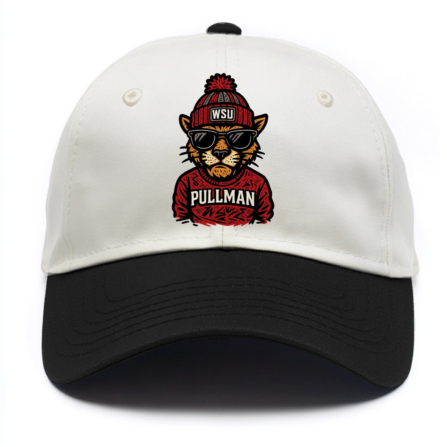 Pullman Cougar wearing Washington State beanie with WSU patch - Two Tone Cap - Black