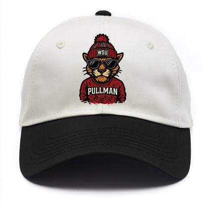 Pullman Cougar wearing Washington State beanie with WSU patch - Two Tone Cap - Black