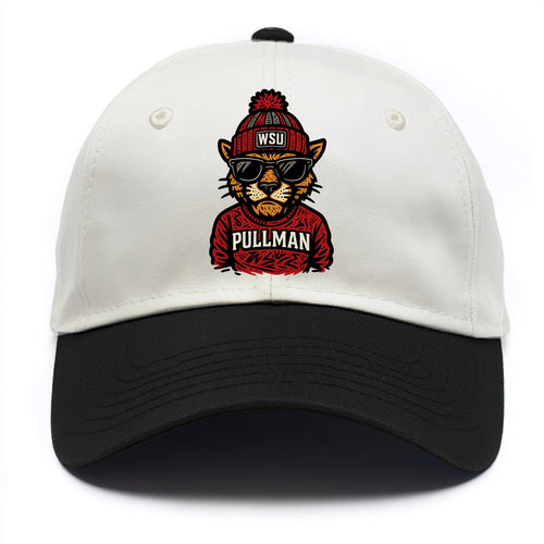 Pullman Cougar wearing Washington State beanie with WSU patch - Two Tone Cap