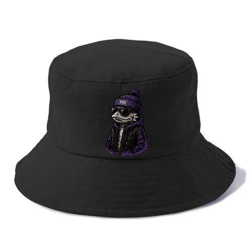 Fort Worth Frog wearing TCU beanie with horned patch - Bucket Hat