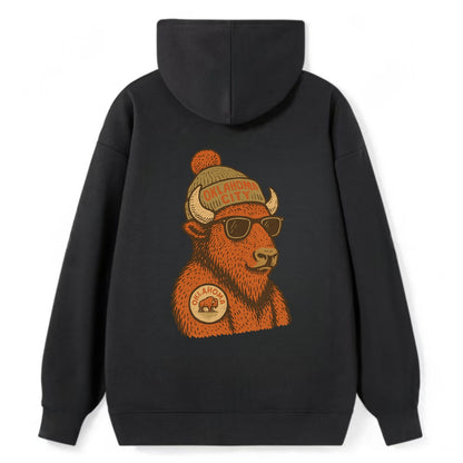 Oklahoma Buffalo wearing Oklahoma City beanie with pom pom and wayfarer - Classic Pullover Hoodie - Black