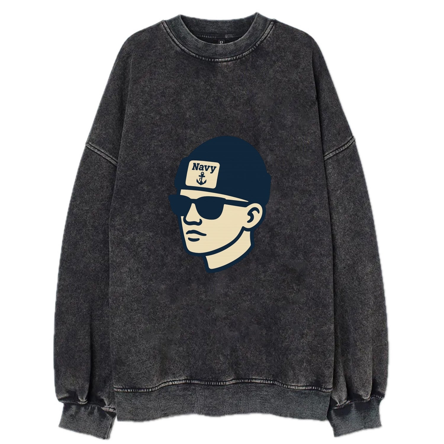 Annapolis Midshipman wearing Navy beanie with anchor patch - Vintage Sweatshirt - Black