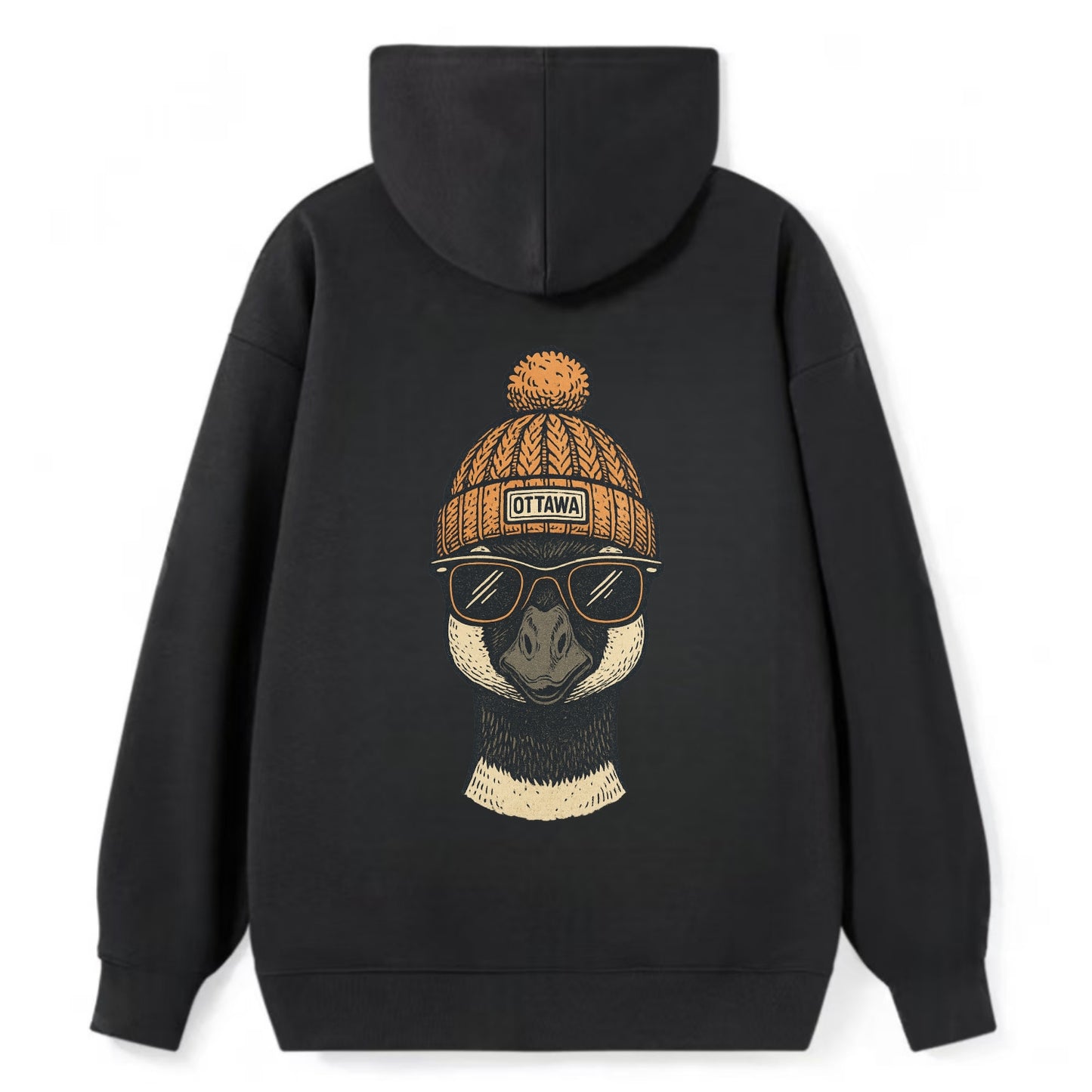 Ottawa Canadian Goose wearing Ottawa beanie with pom pom and wayfarer - Classic Pullover Hoodie - Black