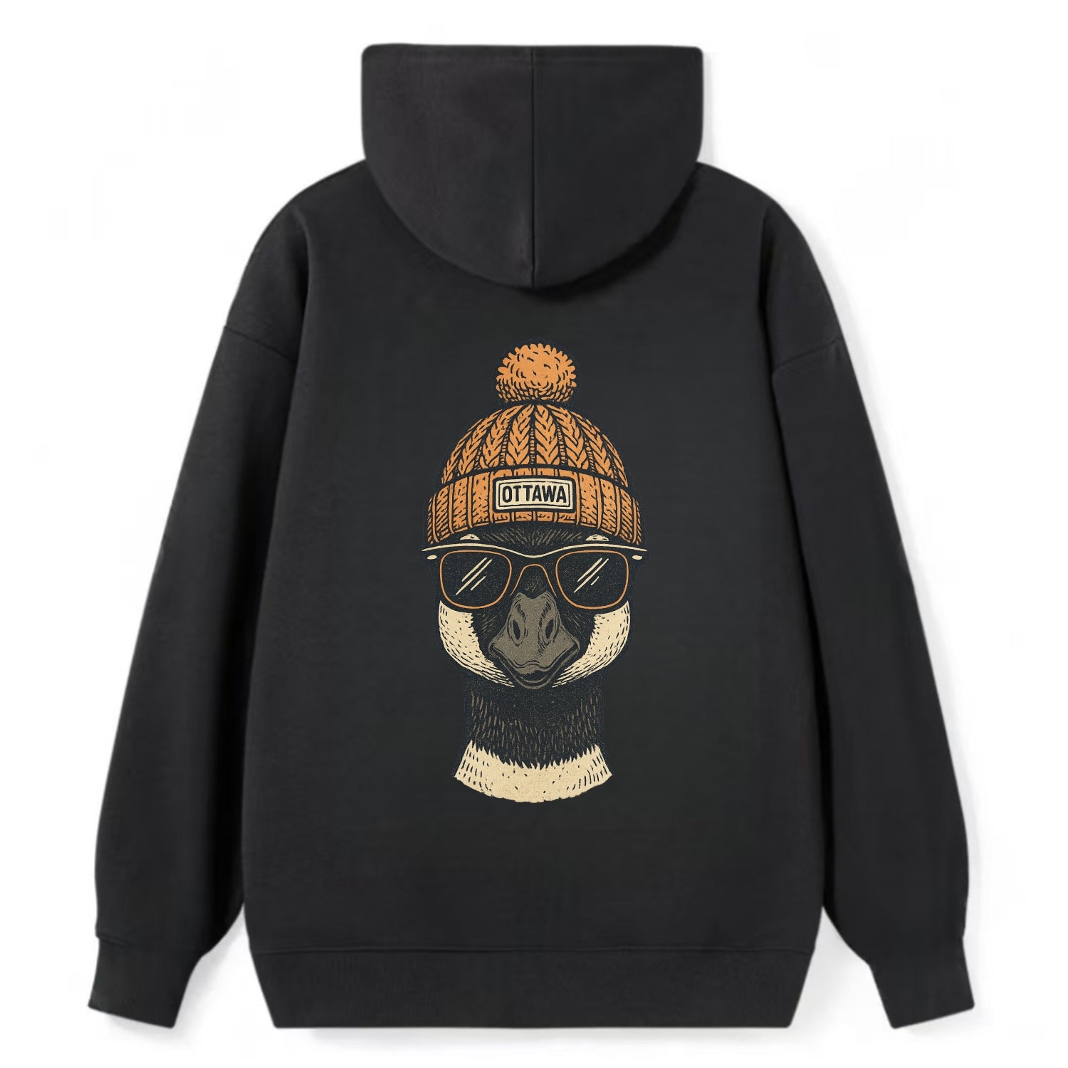 Ottawa Canadian Goose wearing Ottawa beanie with pom pom and wayfarer - Classic Pullover Hoodie - Black