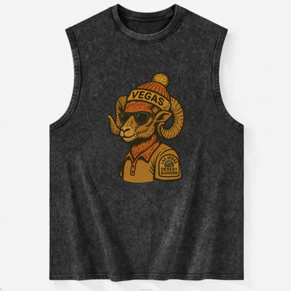 Las Vegas Desert Bighorn wearing Vegas beanie with pom pom and wayfarer - Vintage Washed Tank - Black