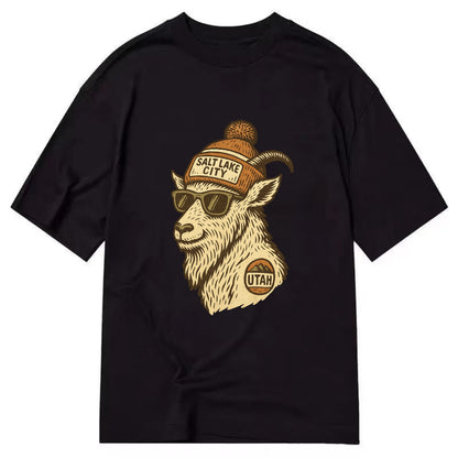 Utah Mountain Goat wearing Salt Lake City beanie with pom pom and wayfarer - Classic T-shirt - Black